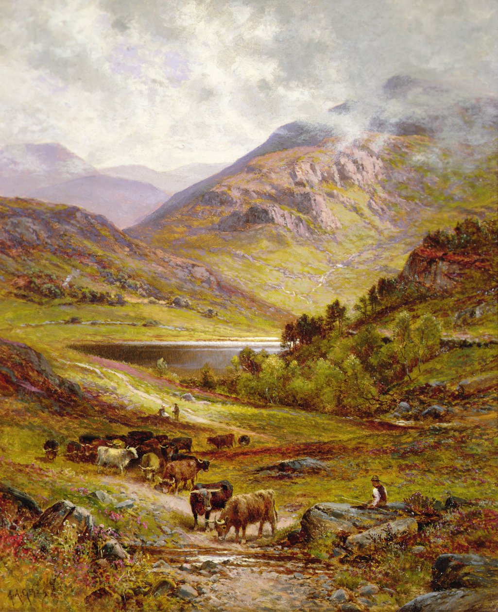 Longhorn szarvasmarha hegyvidéki tájon alkotó: Alfred Jr. Glendening
