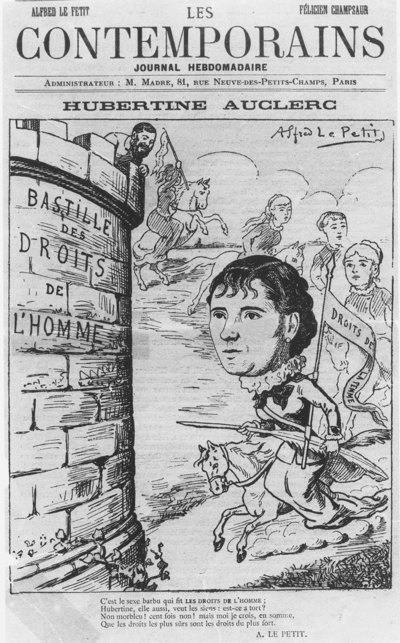 Hubertine Auclerc karikatúrája 1848-1914 a Les Contemporains folyóiratból, 1890 színes litó alkotó: Alfred Le Petit