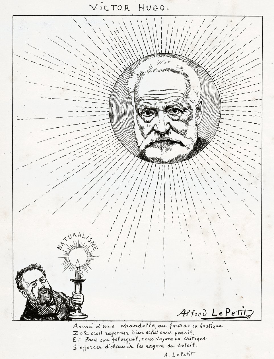 Victor Hugo és Emile Zola karikatúrája, 1875-1880 körül (metszet) alkotó: Alfred Le Petit