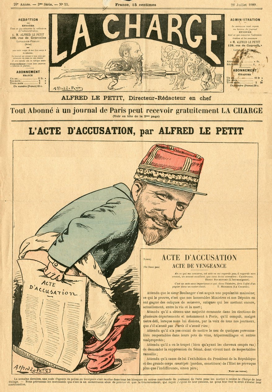 A „” The Charge (1888)” címlapja, Színes szatirikus alkotó: Alfred Le Petit