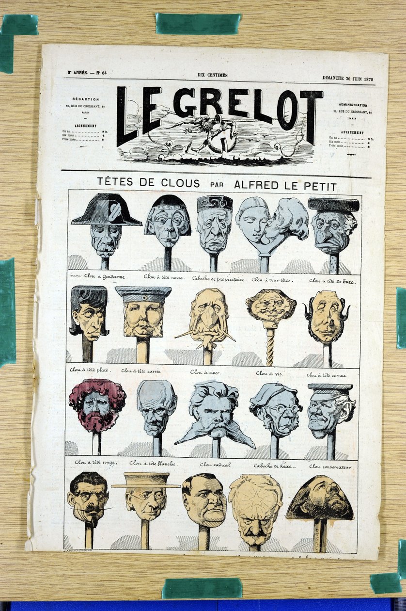 A „Le Grelot”, 64. szám, színekben szatirikus borítója alkotó: Alfred Le Petit
