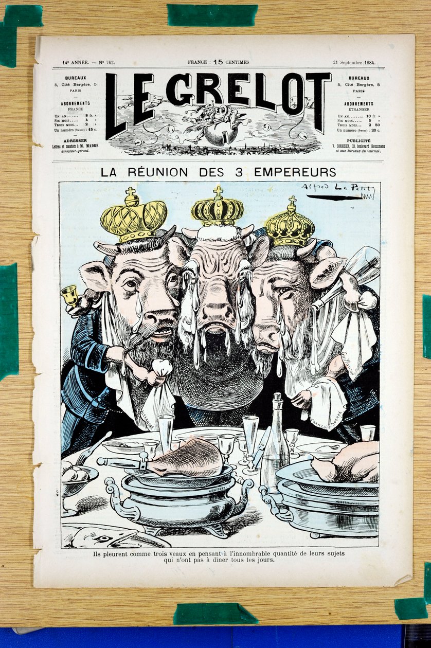 A „The Grelot” címlapja, színekben szatirikus alkotó: Alfred Le Petit