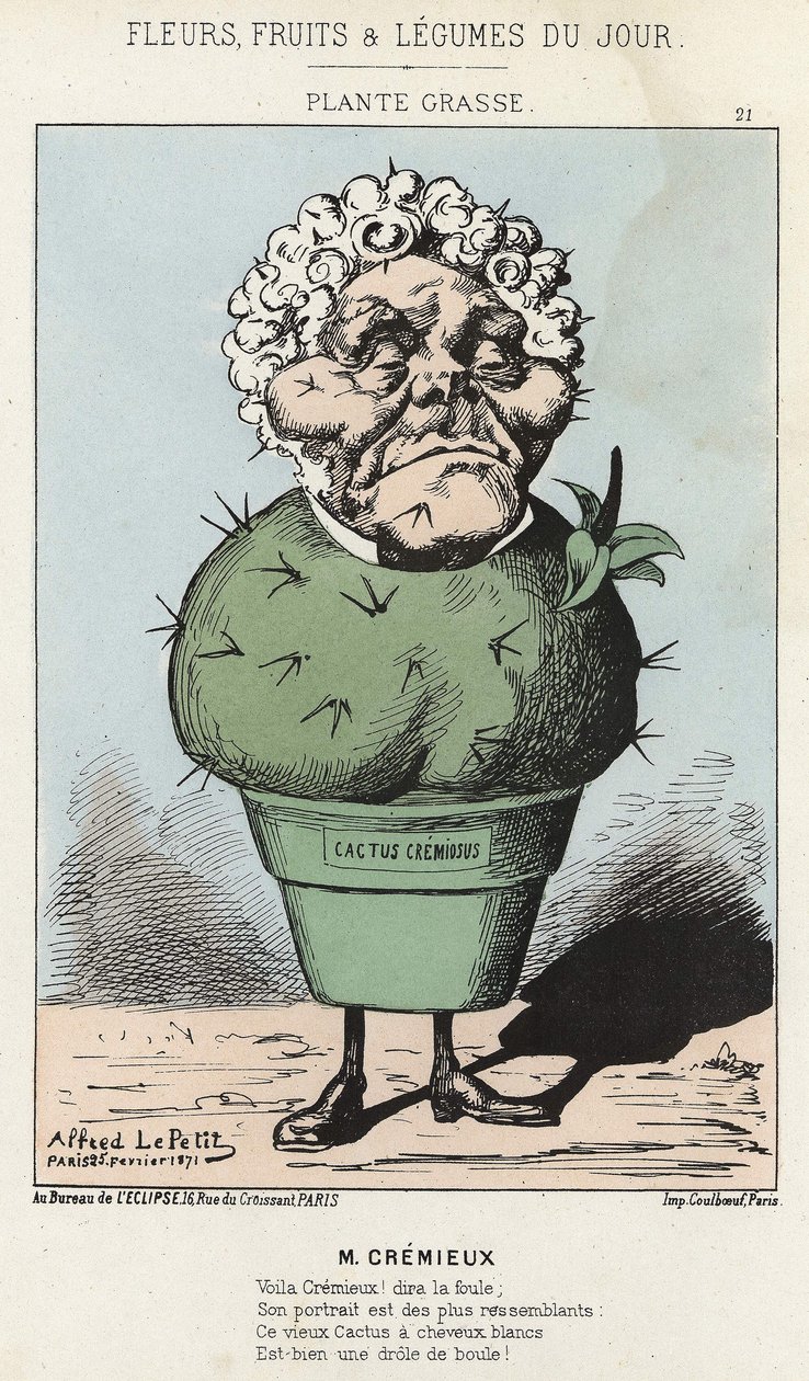 Grasse Plant: Rajzfilm Adolphe Crémieux-ról - ill. 1871. 02. 25-től a „A nap virágai, gyümölcsei és zöldségei” c. alkotó: Alfred Le Petit