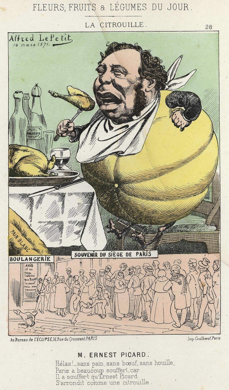 La Pumpkin: Karikatúra Ernest Picardról - ill. 1871.03.14. „A nap virágai, gyümölcsei és zöldségei” alkotó: Alfred Le Petit