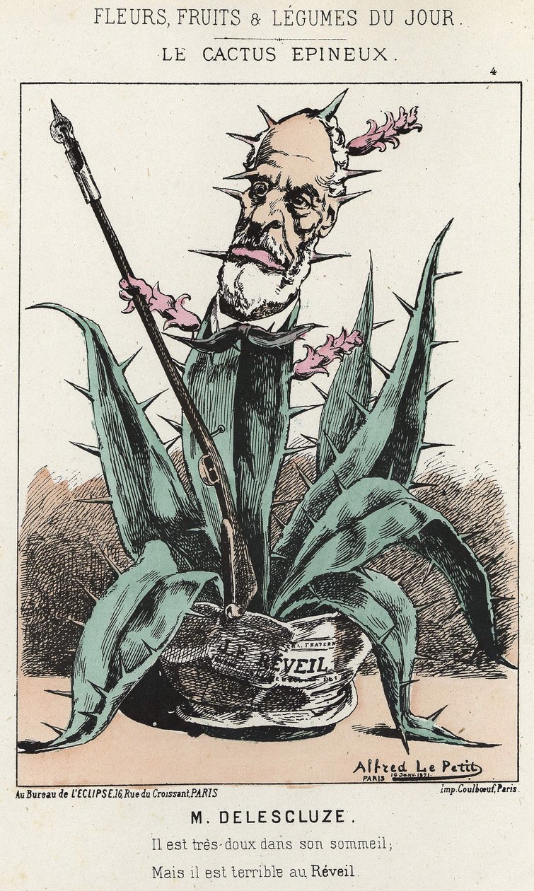 Le Cactus Spineux: Rajzfilm Louis Charles Delescluze-ról (1809 - 1871) - ill. 1871.01.16-tól a „Nap virágai, gyümölcsei és zöldségei” c. alkotó: Alfred Le Petit