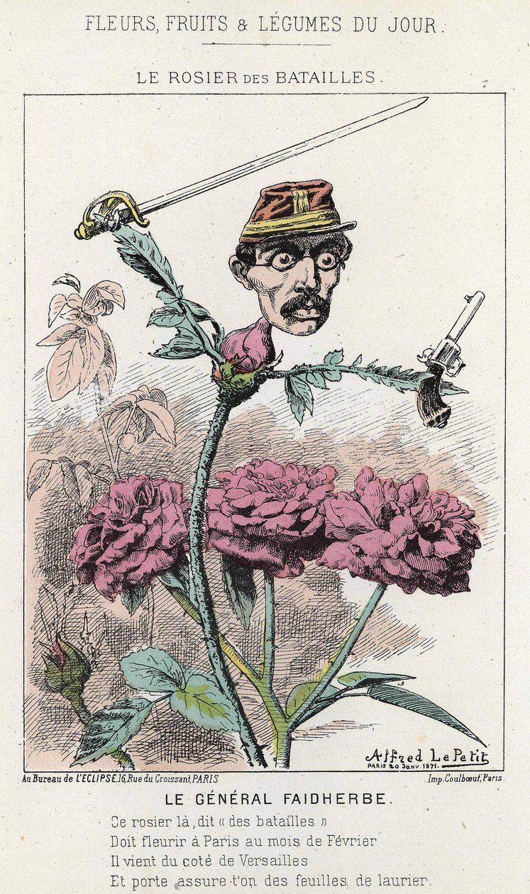 A Rosier des Batailles: rajzfilm Faidherbe tábornokról - ill. 1871. 01. 20-tól a „Nap virágai, gyümölcsei és zöldségei” c. alkotó: Alfred Le Petit