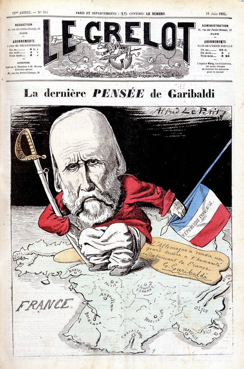 Garibaldi utolsó gondolata. Karikatúra Le bellben alkotó: Alfred Le Petit