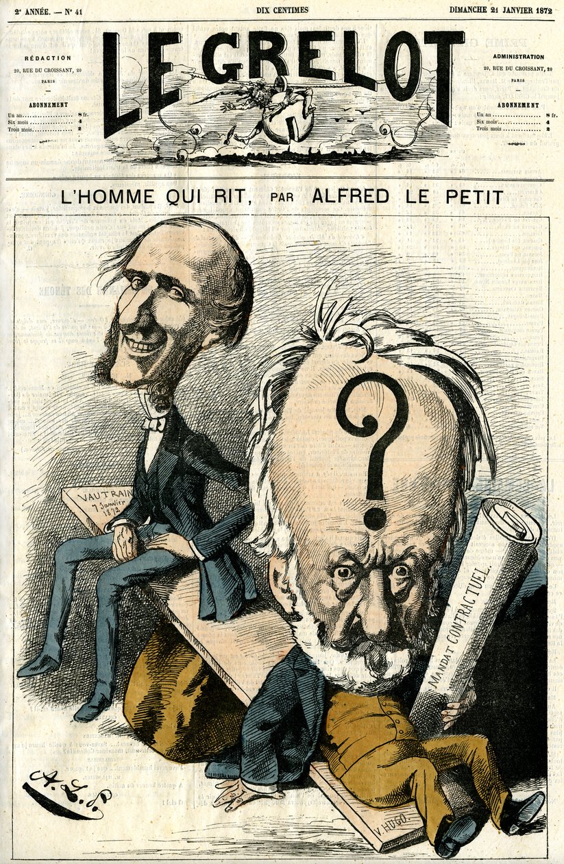 Victor Hugo és A férfi, aki nevet. Karikatúra alkotó: Alfred Le Petit