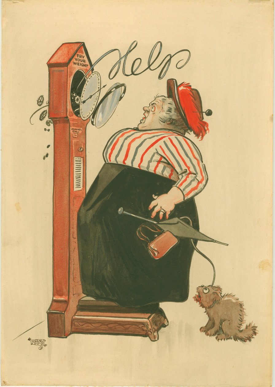 Próbáld ki a súlyod! (vízfestmény) alkotó: Alfred Leete