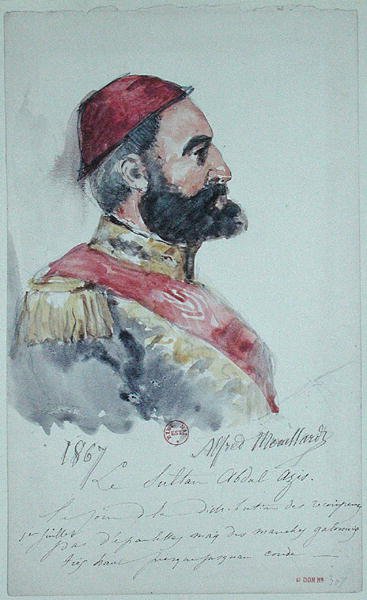 Abd al-Aziz szultán (1830-76) 1867 (akvarell, papír) alkotó: Alfred Mouillard