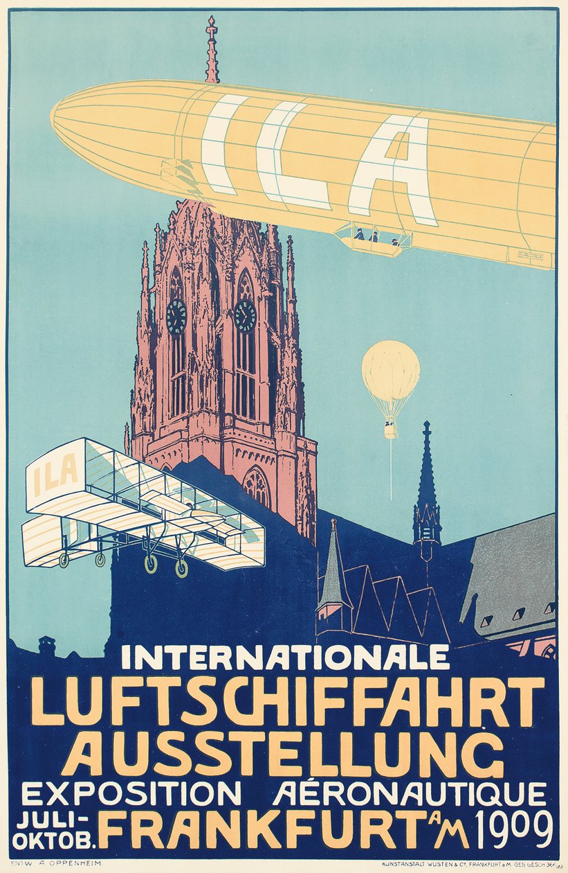Reklámplakát az 1909-es frankfurti nemzetközi léghajózási kiállításra alkotó: Alfred Nathaniel Oppenheim