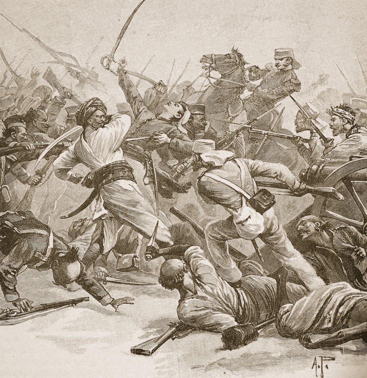 „Szuronytól volt bajonettig”, illusztráció a „Tizekilencedik század csatái” című művéből, Archibald Forbes, G.A. Henty és Arthur Griffiths őrnagy alkotó: Alfred Pearse