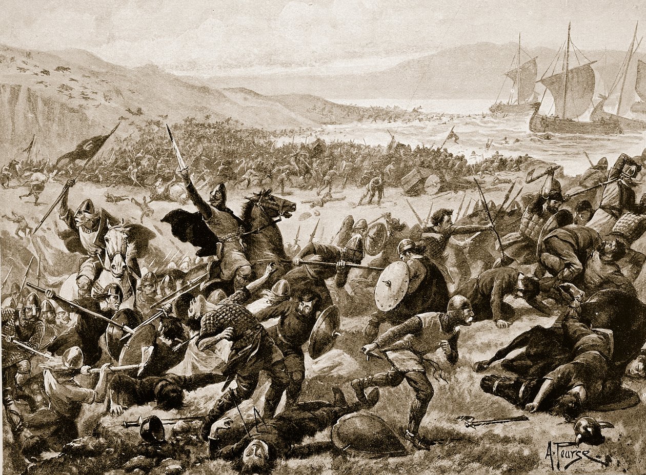 A nagy brunanburhi csata, 937, illusztráció a Hutchinson története a brit nemzetről című művéből, 1923 körül alkotó: Alfred Pearse