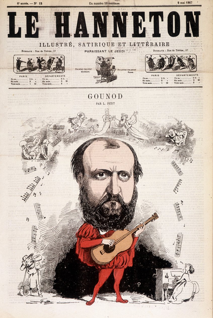 Az 1867. májusi chabiner. Charles Gounod (1818-1893) francia zeneszerző rajzfilmje. írta: alfred le Petité. alkotó: Alfred Petit
