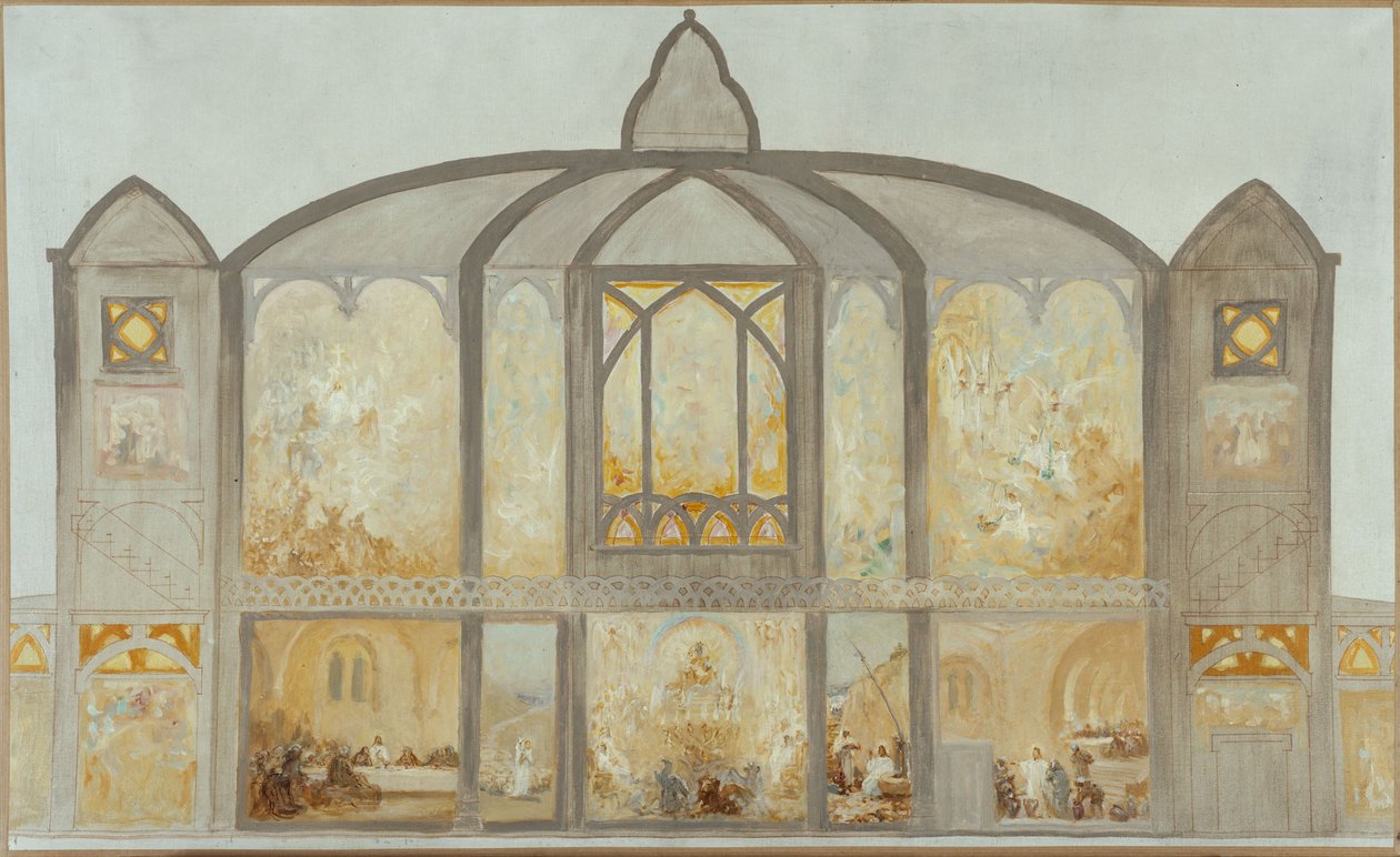 Vázlat a Saint-Jean de Montmartre templomhoz, 1900 körül (olaj) alkotó: Alfred Plauzeau