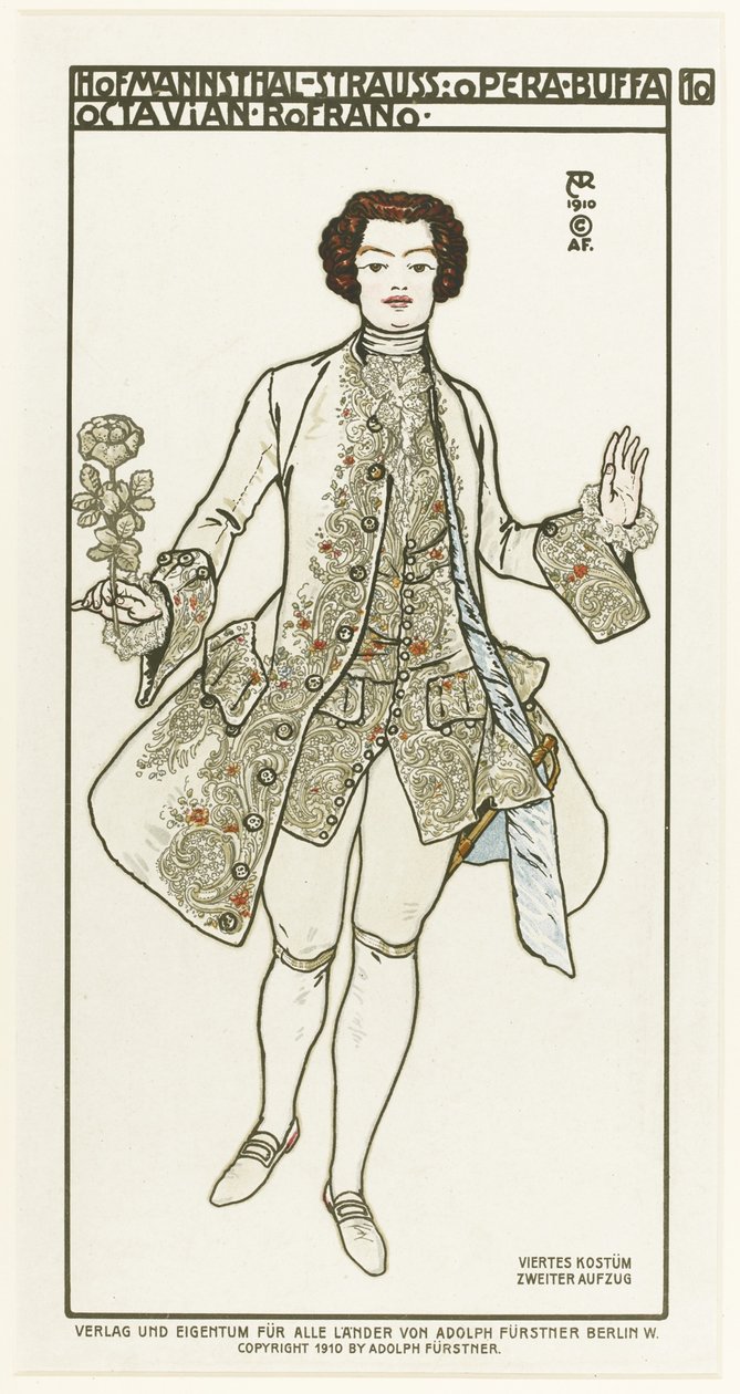 Jelmeztervezés Richard Strauss Der Rosenkavalier A rózsa lovag című operájához, 1910 alkotó: Alfred Roller