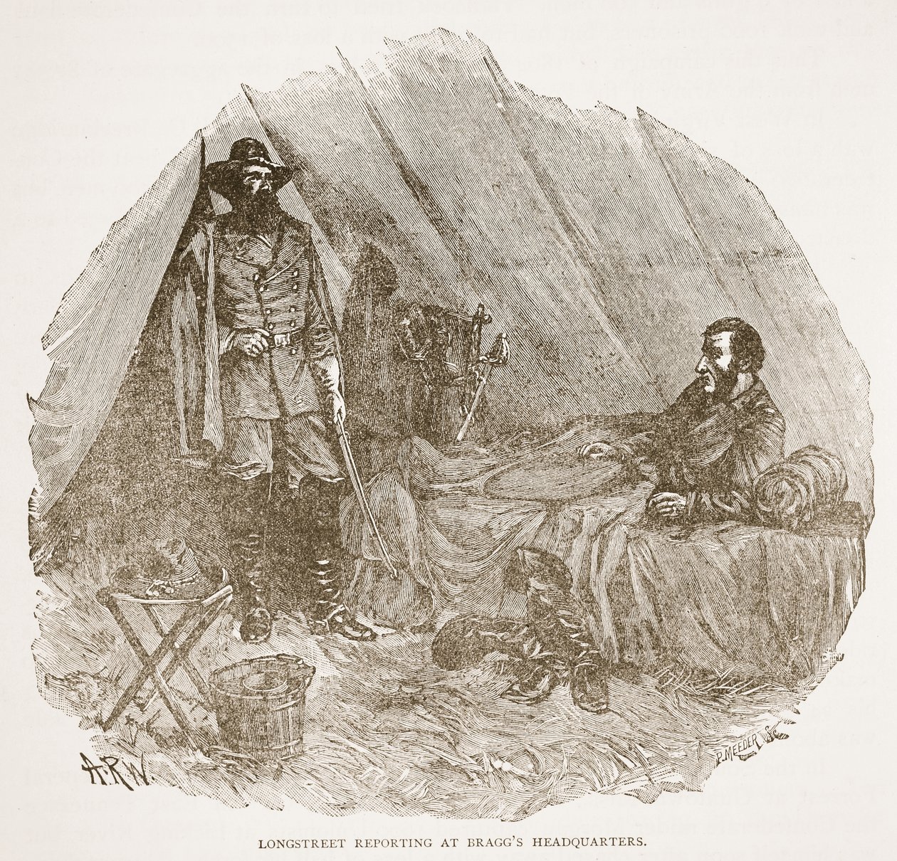 Longstreet jelentése Bragg főhadiszállásán, egy könyvkiadóból. 1896 alkotó: Alfred Rudolph Waud