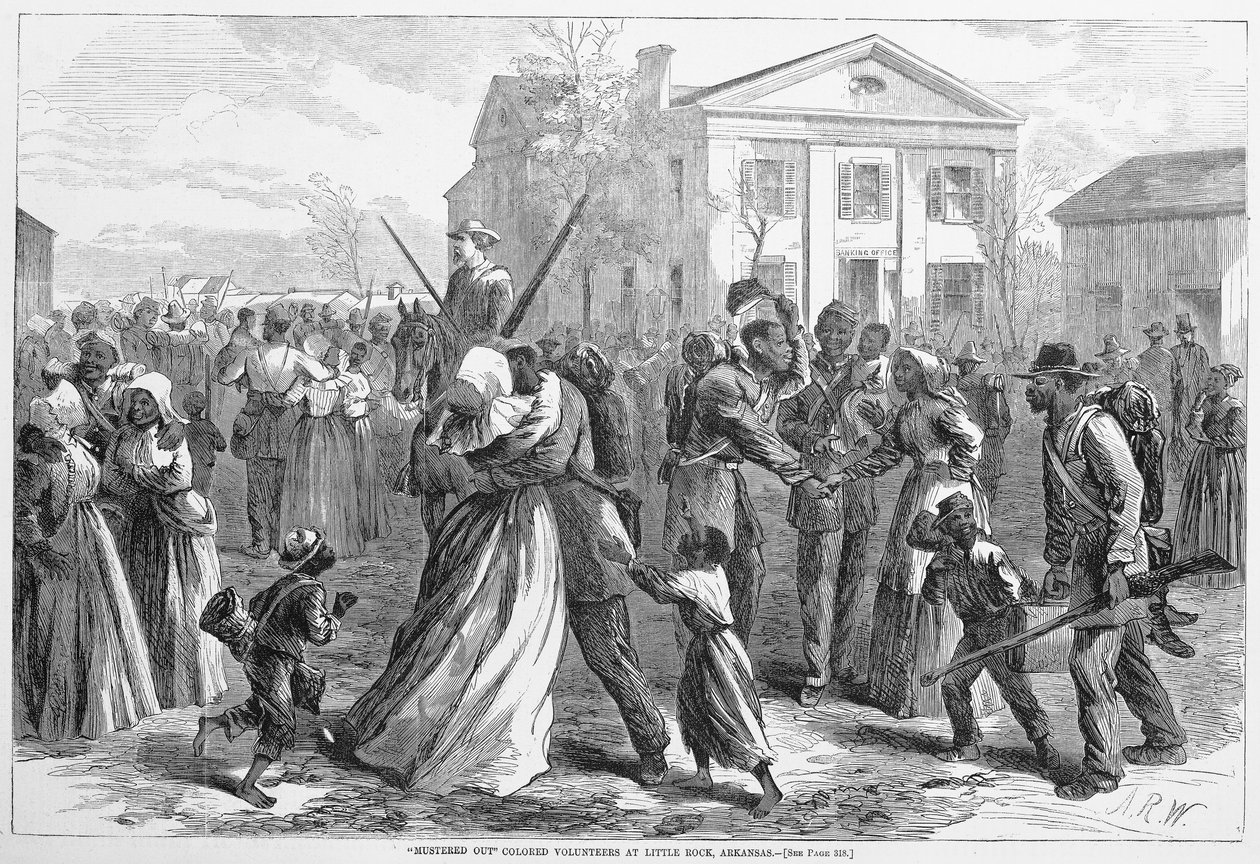 Mustered Out Színes önkéntesek az arkansasi Little Rockban, a Harpers Weekly kocsmától. 1866 alkotó: Alfred Rudolph Waud