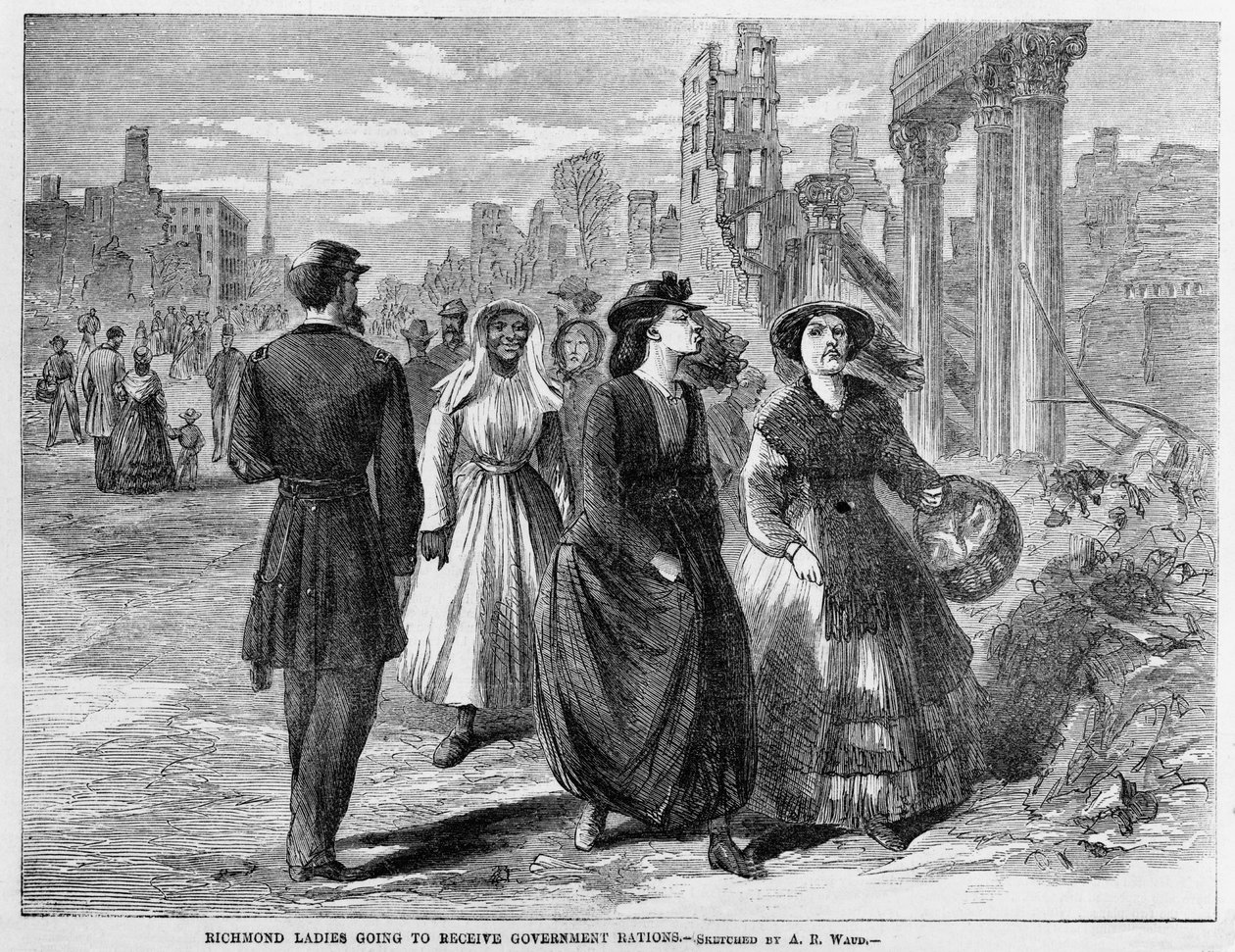 A Richmond Ladies kormányzati adagot kap, 1865-ben alkotó: Alfred Rudolph Waud