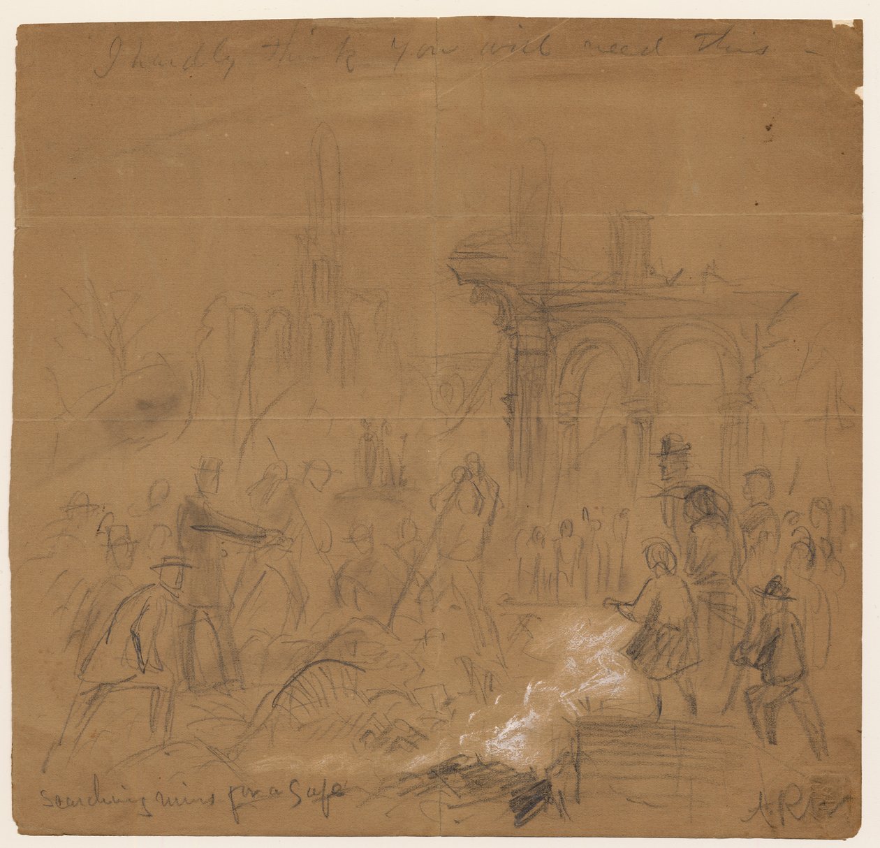 Biztonsági romok keresése az 1871-es chicagói tűz után (ceruza és kréta papíron) alkotó: Alfred Rudolph Waud