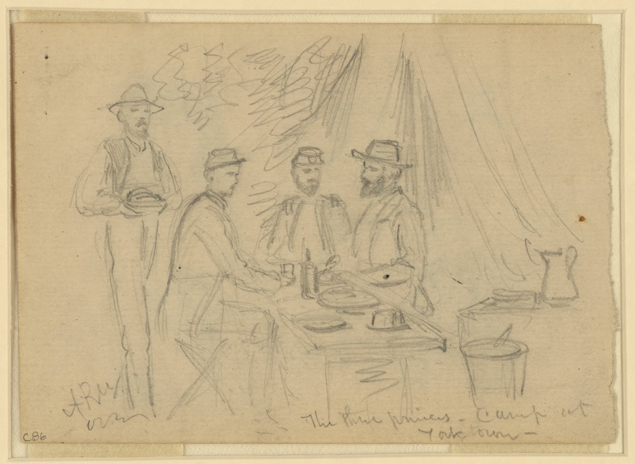 A három herceg, tábor Yorktownban, 1862. április 5. és május 4. között (ceruza papíron) alkotó: Alfred Rudolph Waud