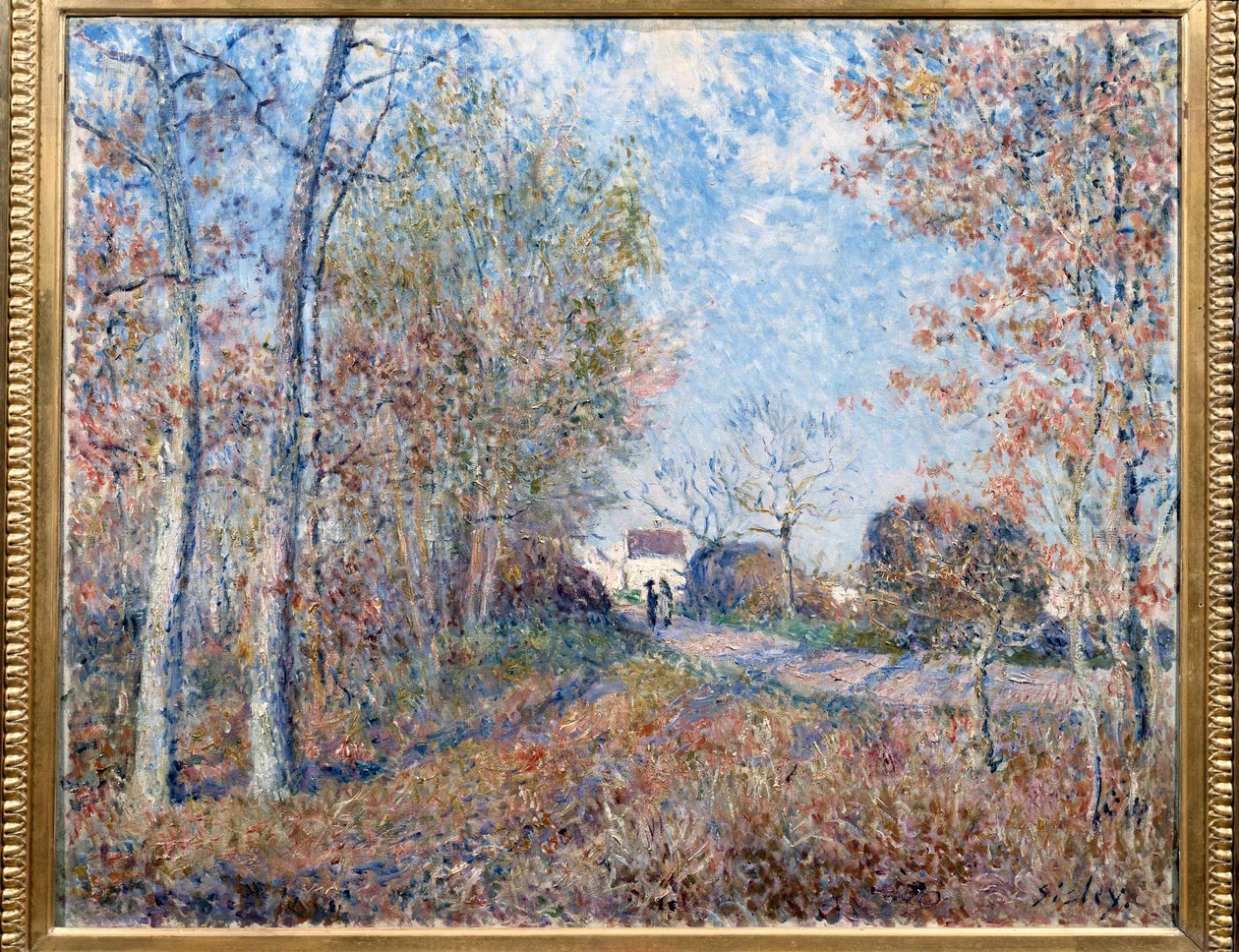 Fasarok Sablonokkal vagy a faérchez vezető út (Fontainebleau erdőszéle, Moret-sur-Loing közelében) Alfred Sisley festménye (1839-1899) 1883 Dim. 0,6x0,73 m Párizs, Muse d