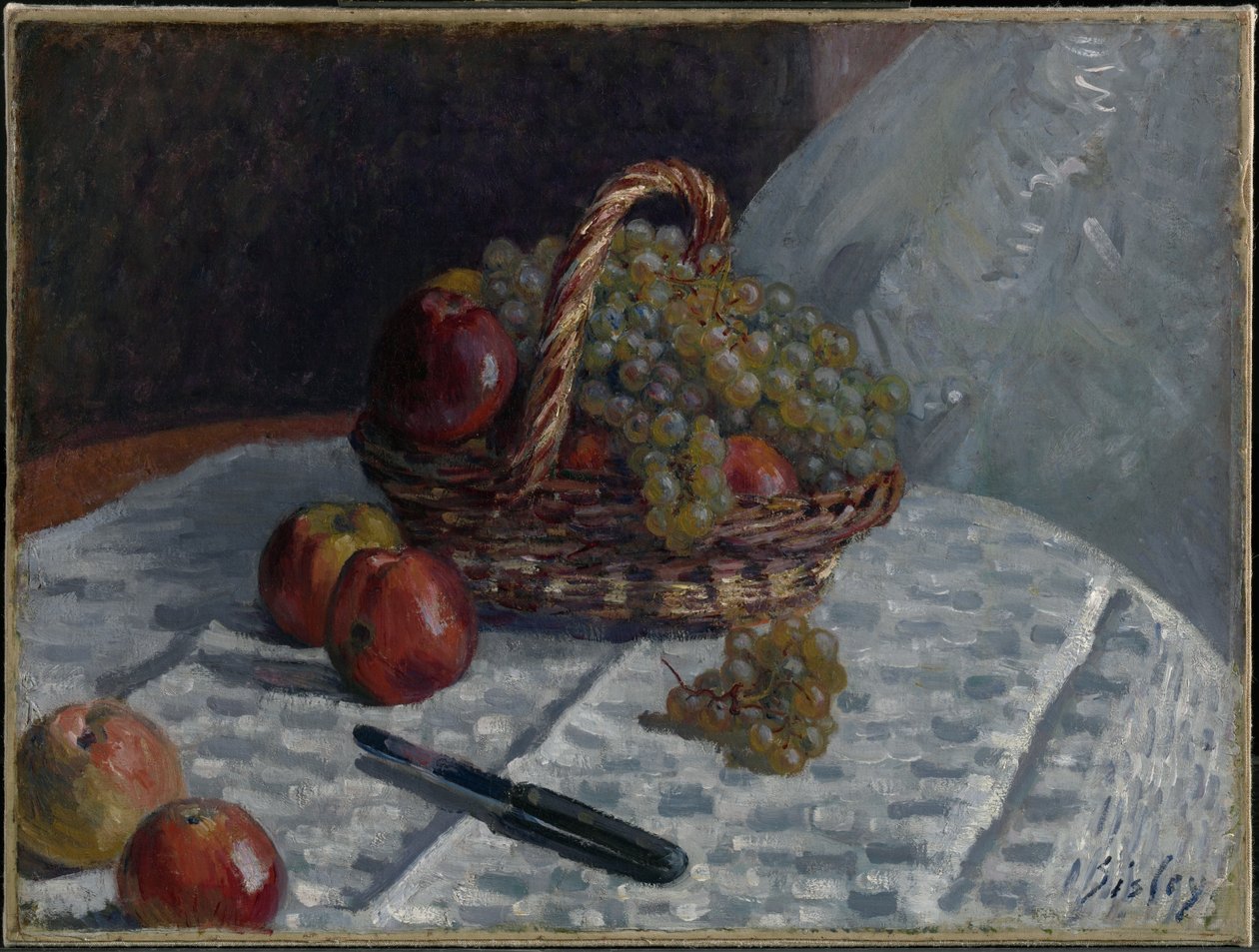 Almák és szőlő egy kosárban alkotó: Alfred Sisley