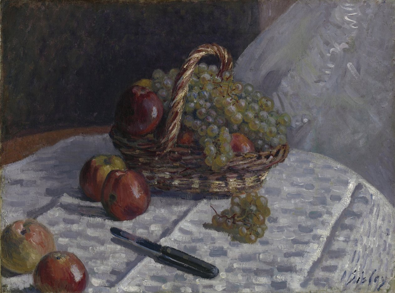 Alma és szőlő egy kosárban, 1880-81 körül alkotó: Alfred Sisley