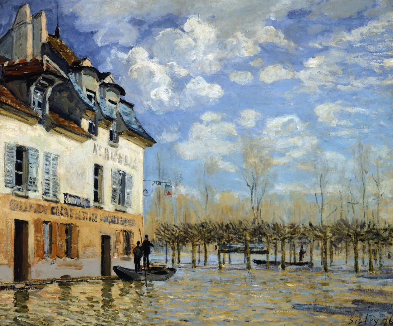 Hajó az árvízben Port-Marly-nál (Port-Marly) (olaj, vászon). alkotó: Alfred Sisley