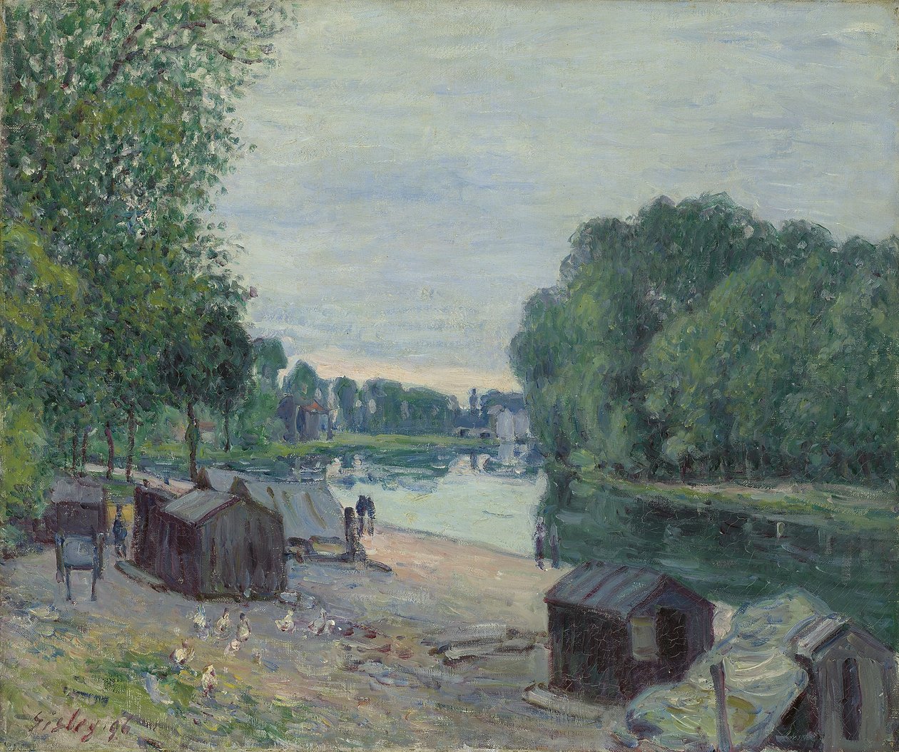 Kunyhók a Loing szélén; Cabanes au bord du Loing, 1896 alkotó: Alfred Sisley