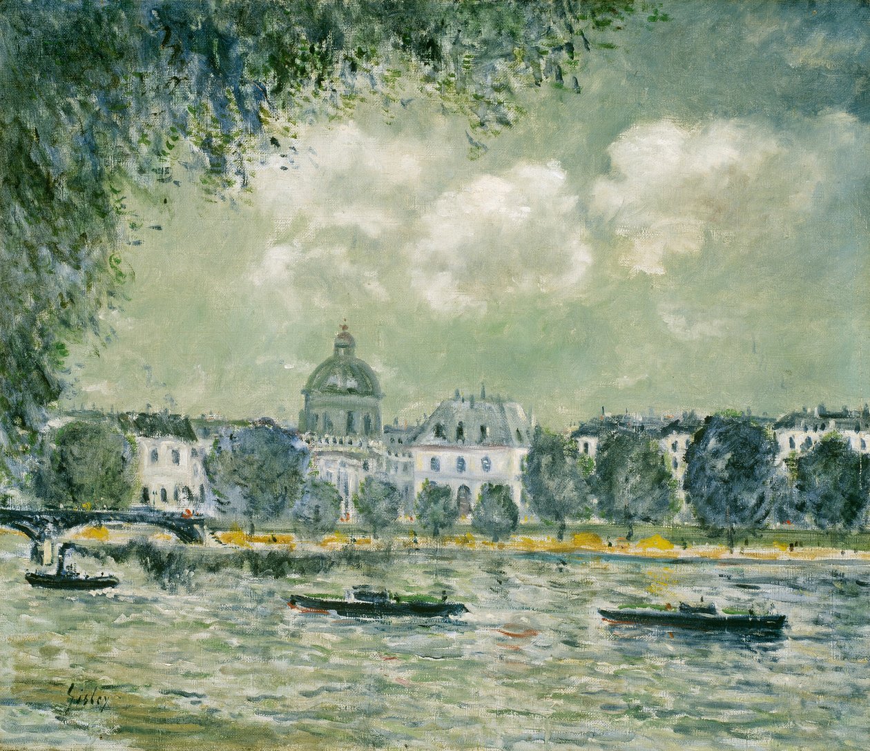 Táj a Szajna mentén, az Institut de France és a Pont des Arts épületével alkotó: Alfred Sisley