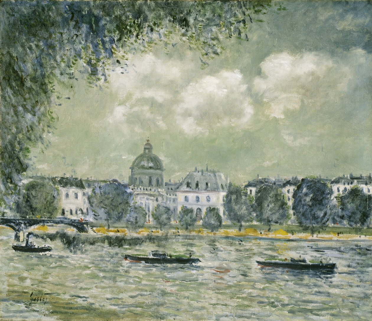 Táj a Szajna mentén az Institut de France-val és a Pont des Arts-szal, 1875 körül alkotó: Alfred Sisley