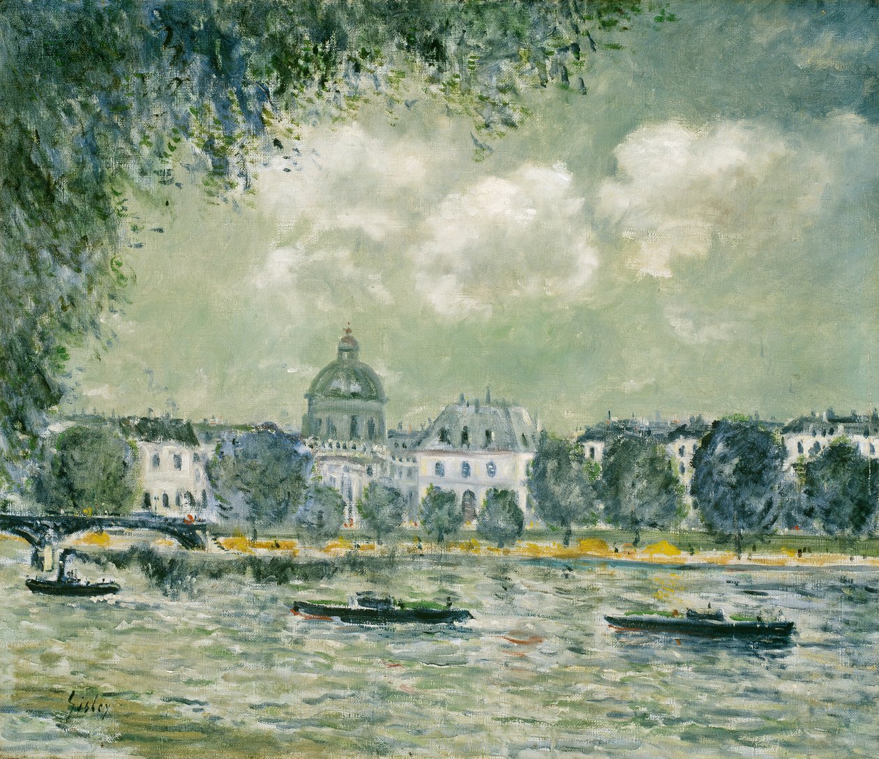 Szajna menti táj az Institut de France-val és a Pont des Arts-szal, c. 1875. alkotó: Alfred Sisley