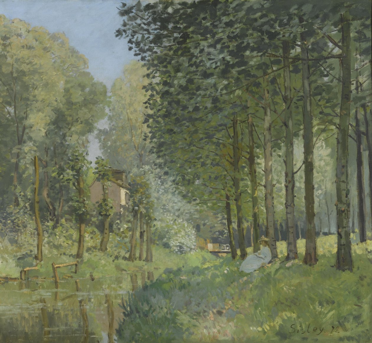 Pihenés a patak mellett. Az erdő szélén alkotó: Alfred Sisley