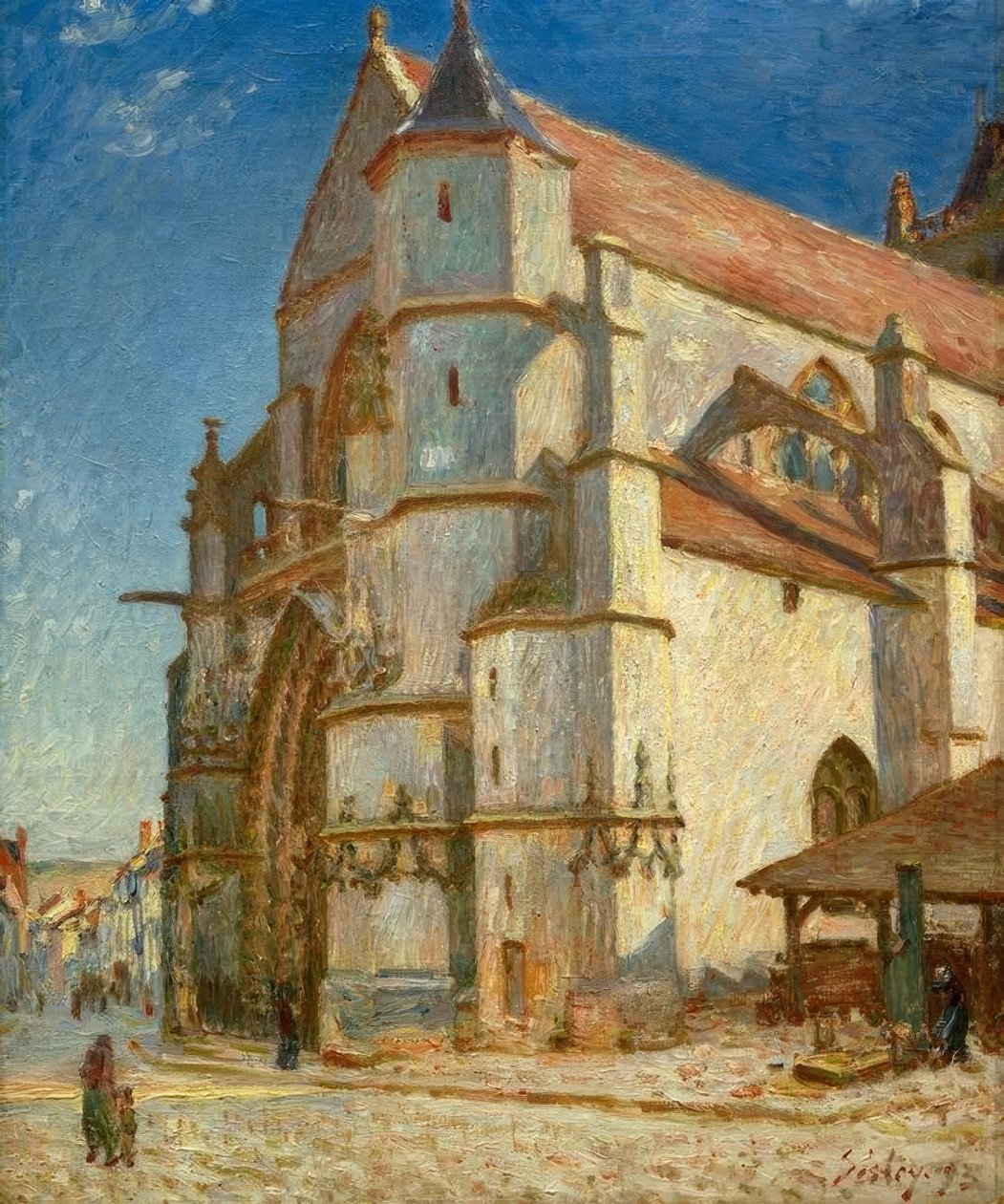 Moret temploma a reggeli napfényben alkotó: Alfred Sisley
