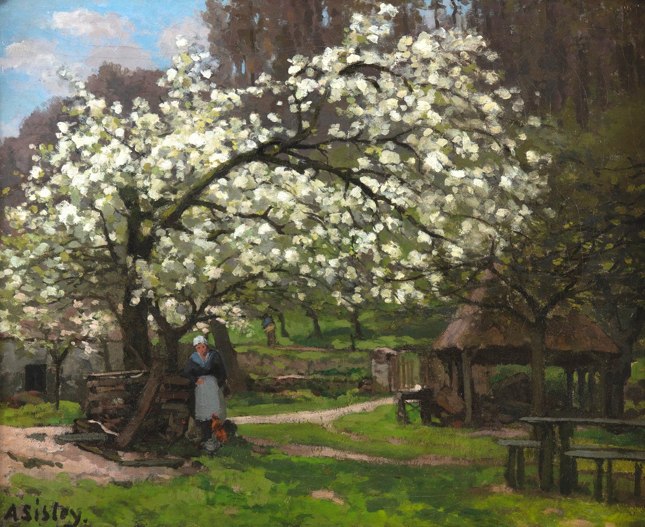 Tavasz, parasztasszony virágzó fák alatt Tavasz, parasztasszony... alatt, kb. 1865. alkotó: Alfred Sisley
