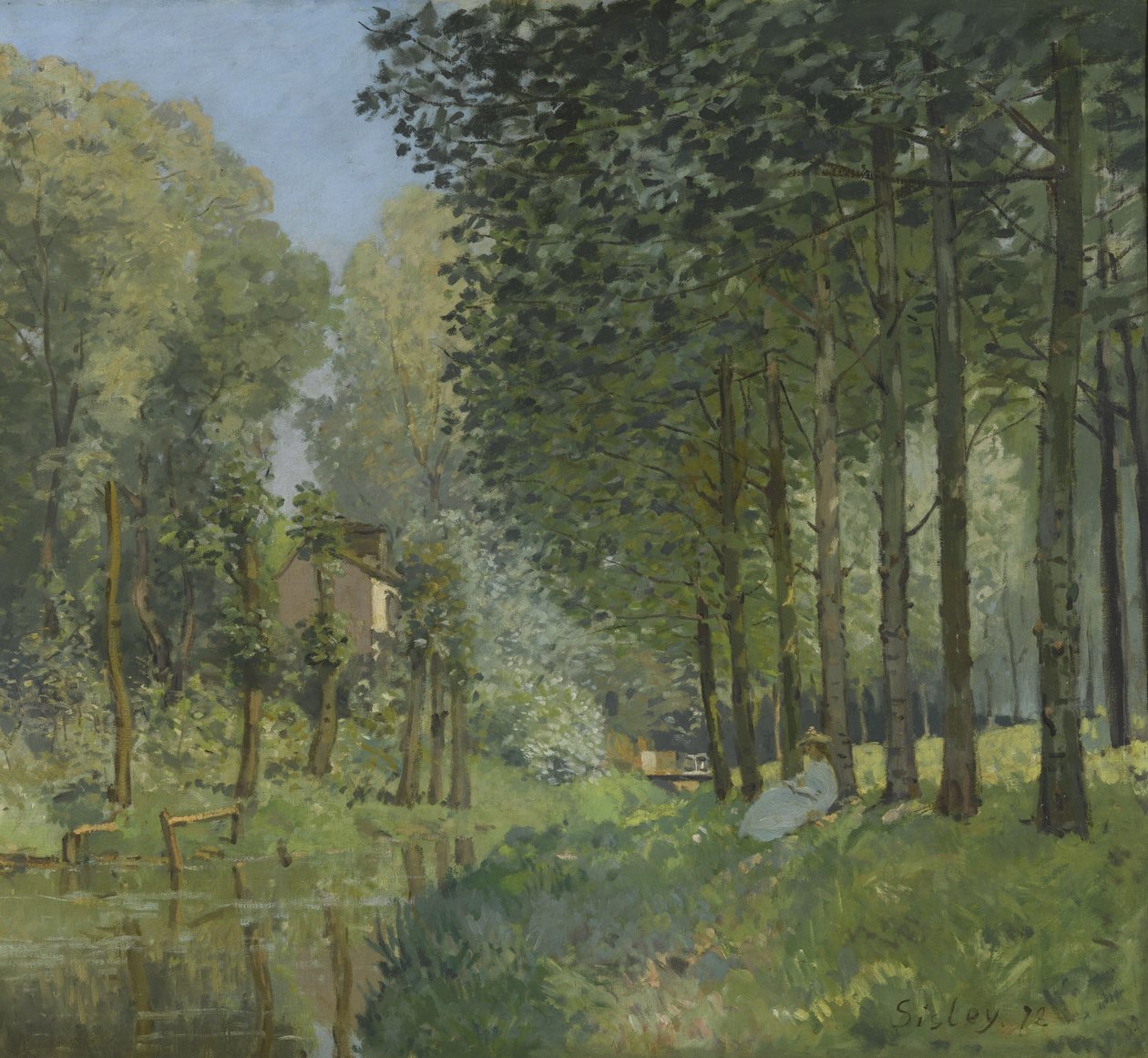 Pihenjen a patak mentén. Az erdő széle, 1878 körül alkotó: Alfred Sisley