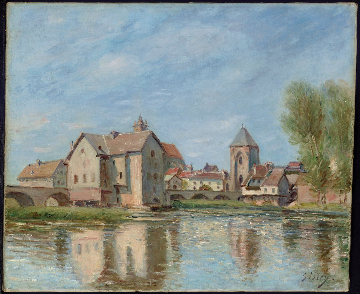 Moret sur Loing hídja és malmai, 1892 alkotó: Alfred Sisley