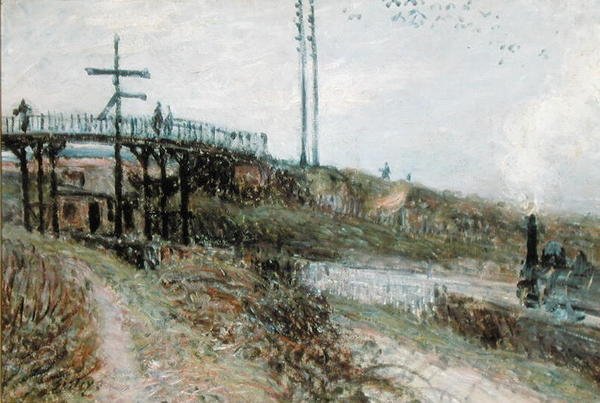 A gyaloghíd a vasúton Sevres-ben, 1879 körül alkotó: Alfred Sisley