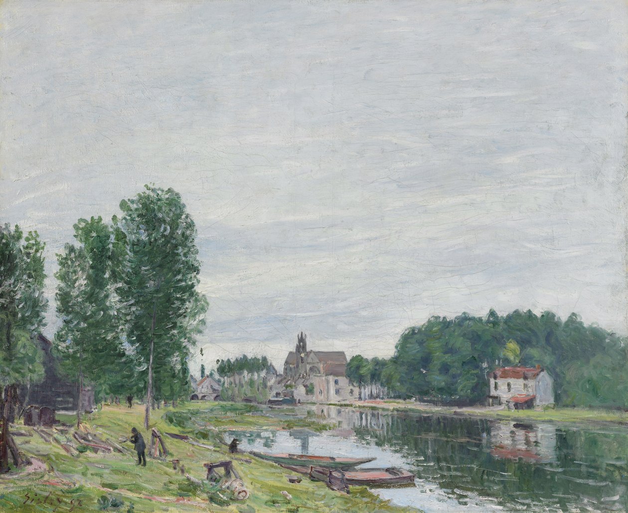 A Matrat csónakgyár, Moret-Sur-Loing, esős időjárás, 1892 alkotó: Alfred Sisley