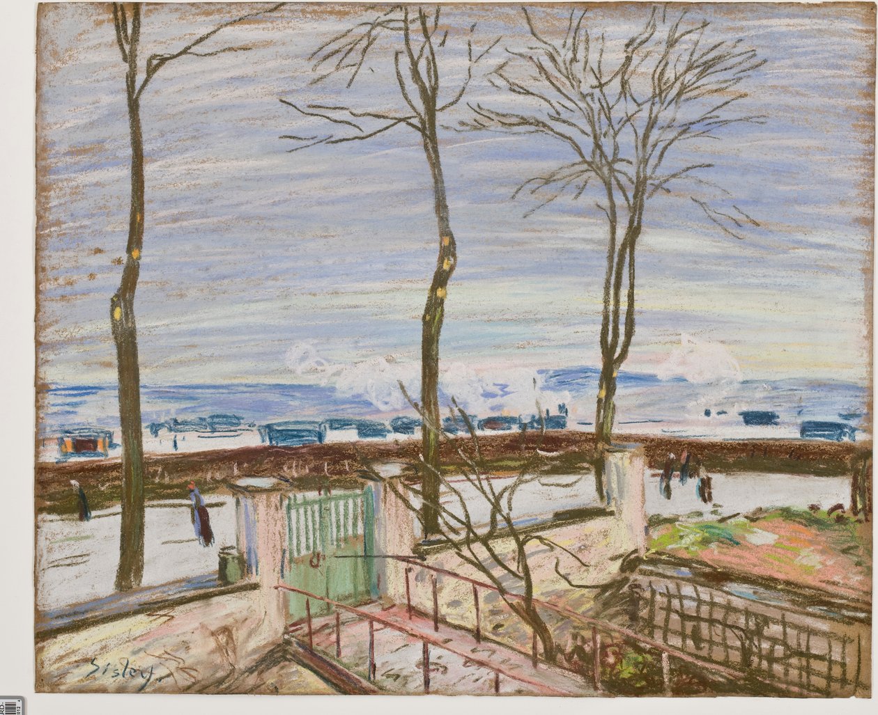 A Moret pályaudvar télen (pasztell, papíron) alkotó: Alfred Sisley