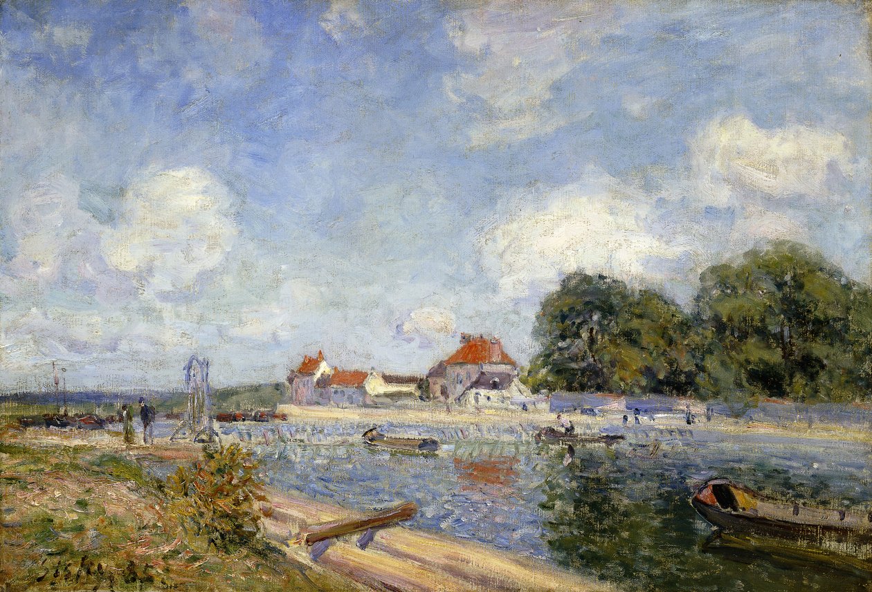 A gát a Loing-on Saint-Mammes-ban; Le Barrage du Loing a Saint-Mammes, 1885 alkotó: Alfred Sisley