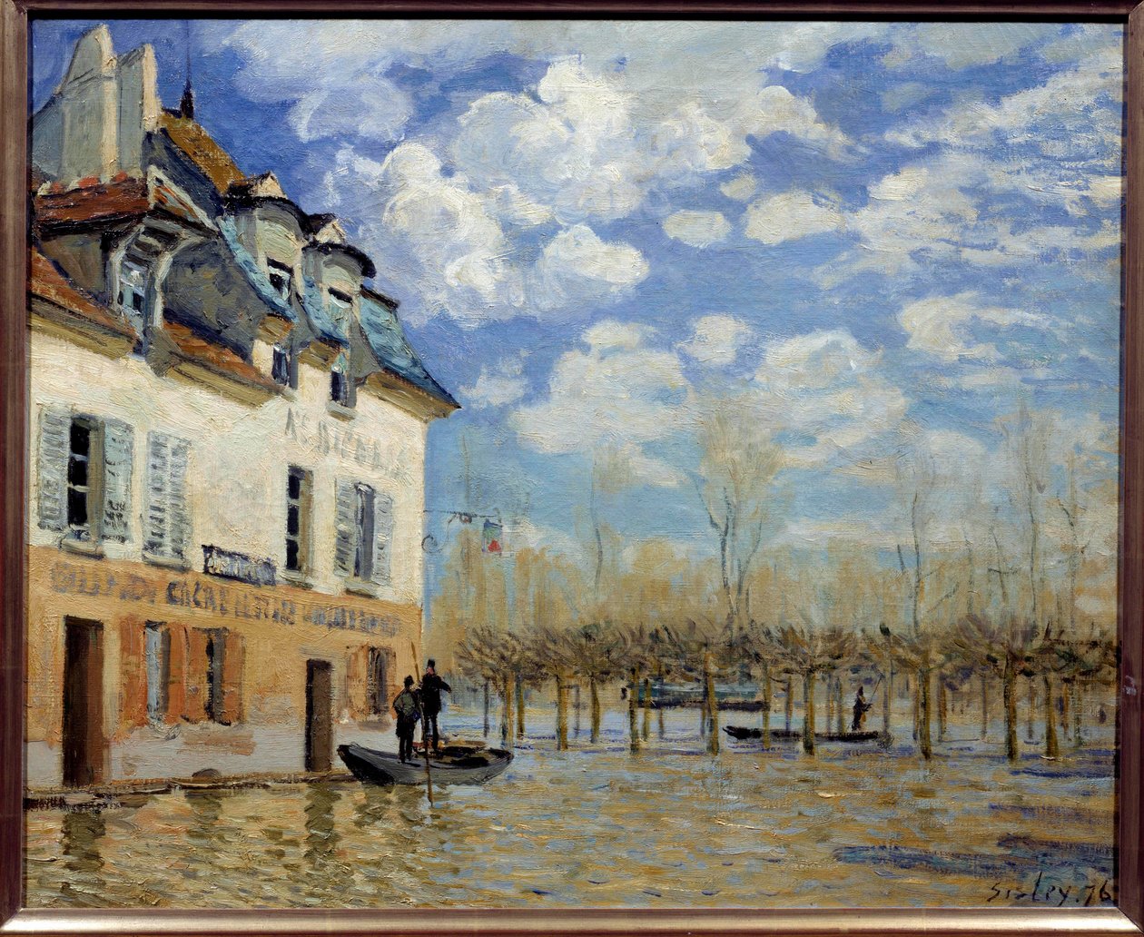 A hajó az árvíz idején, Port Marly (Port-Marly) Alfred Sisley (1839-1899) festménye 1876 V. 0,5x0,61 m Párizs, musee d