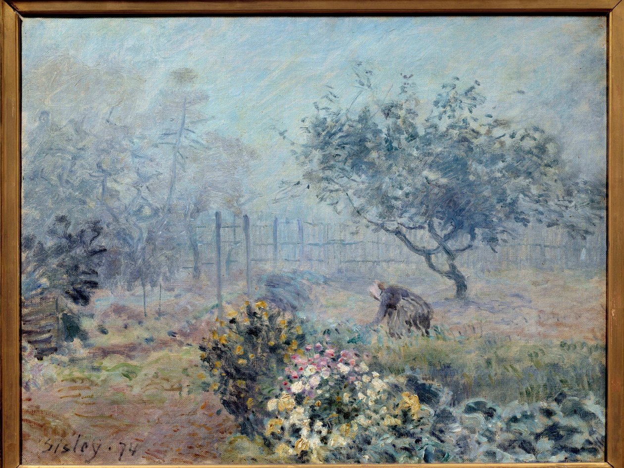 A köd szomszédok. Alfred Sisley festménye (1839-1899) alkotó: Alfred Sisley