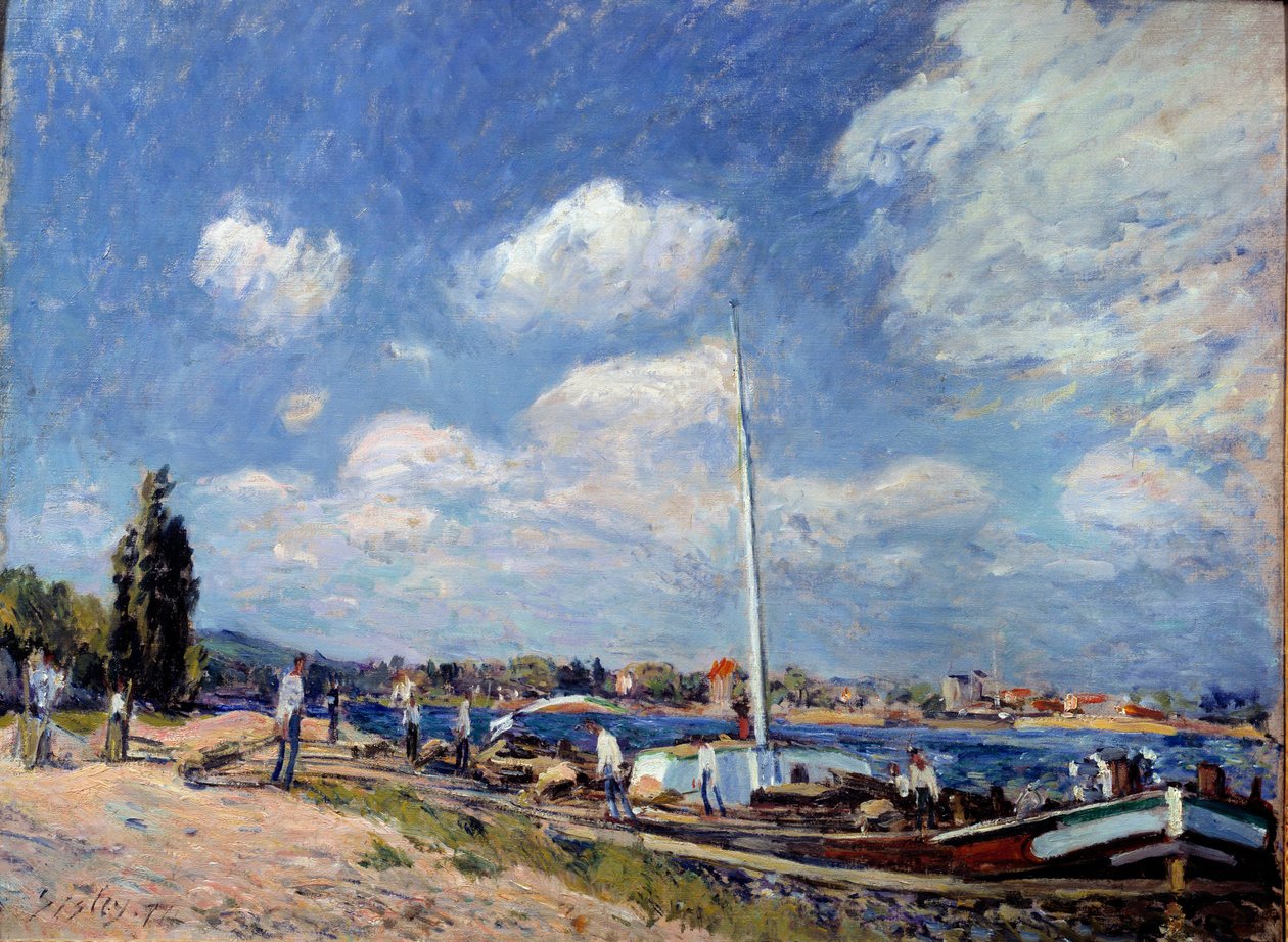 Az uszályok kirakodása Billancourtban. Alfred Sisley festménye (1839-1899) alkotó: Alfred Sisley