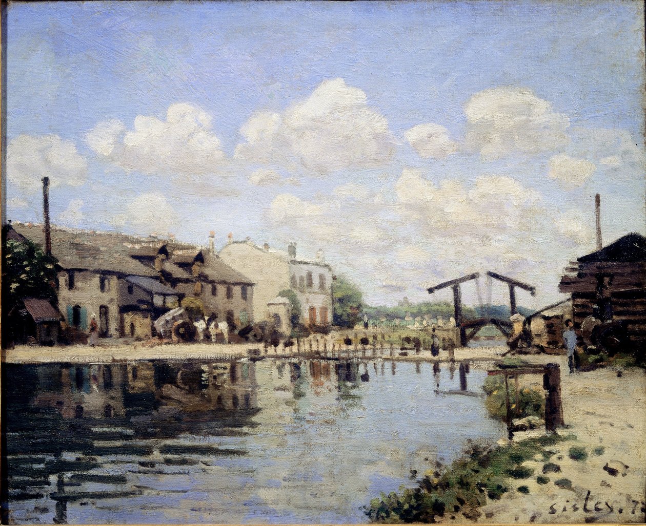 Kilátás a Szent Márton-csatornára 1872-ben. Kilátás a zsilipre - olaj, vászon alkotó: Alfred Sisley