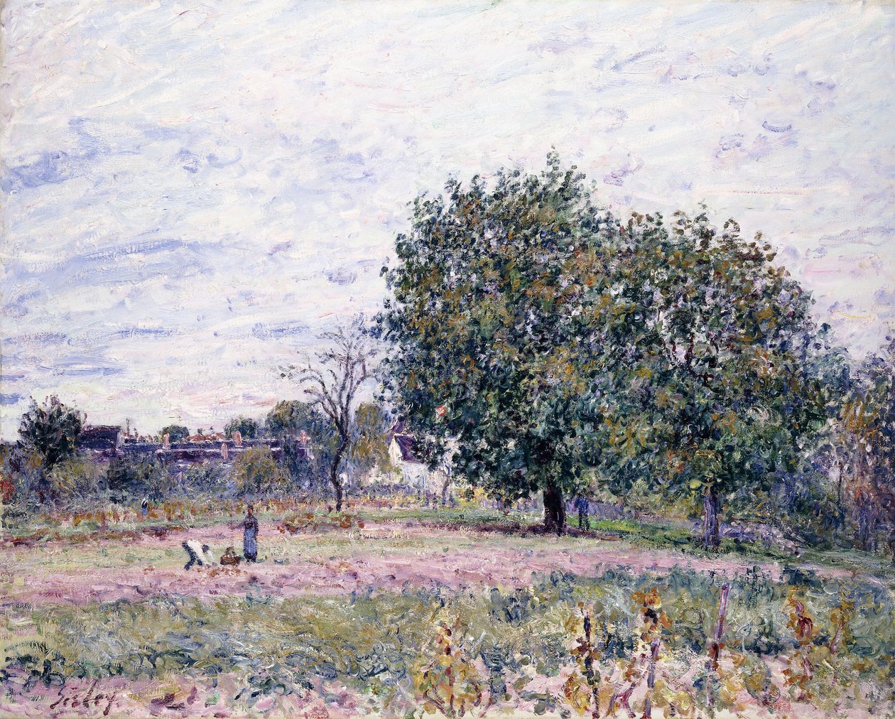 Diófák, a lenyugvó nap hatása – 1882. október első napja alkotó: Alfred Sisley