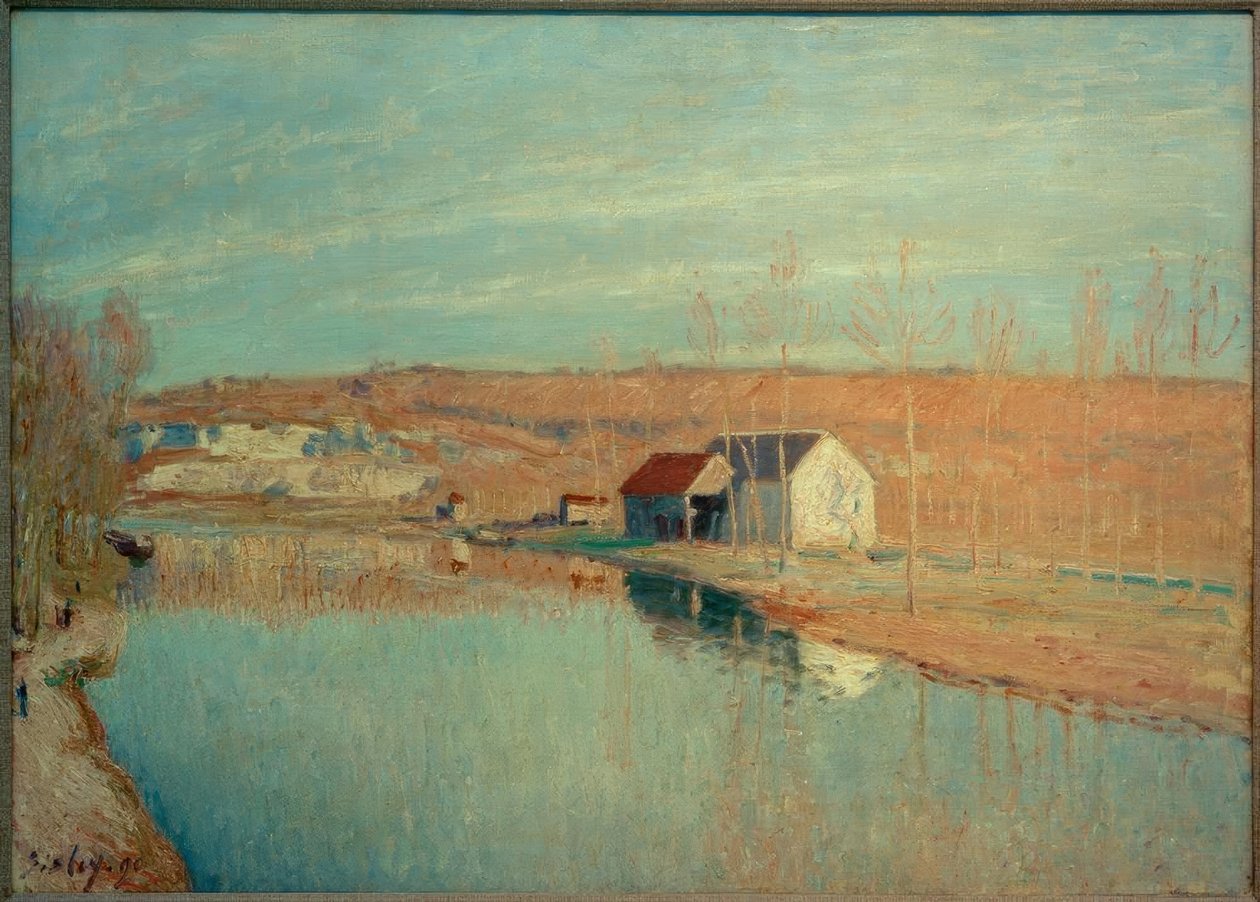 a Loing és a Coteaux de St. Nicaise - Soleil de Mars alkotó: Alfred Sisley