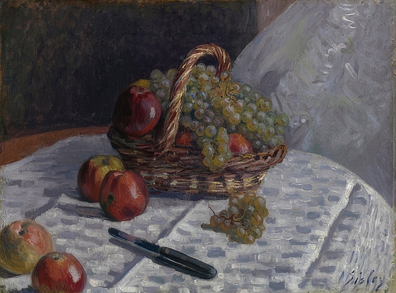 Alma és szőlő egy kosárban. 1880-81 körül alkotó: Alfred Sisley