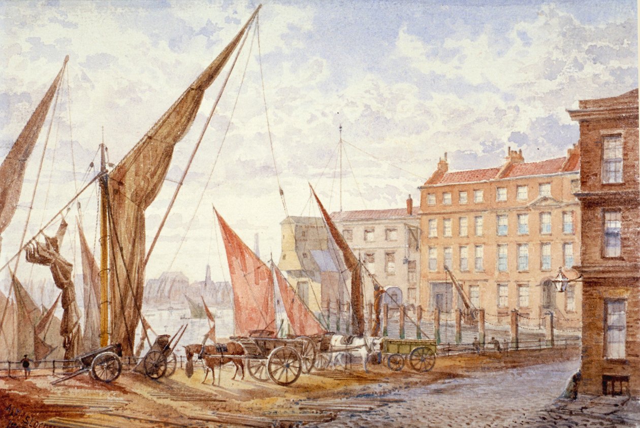 Kilátás a Maidstone Wharfra, Queenhithe, London City, 1865. alkotó: Alfred Slocombe